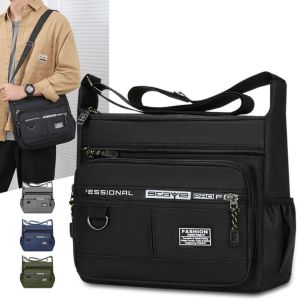 GOFIDIN ไนลอน กระเป๋าไนลอนสไตล์เกาหลี รูปทรงสี่เหลี่ยม หลายชั้น กระเป๋าสะพายข้างสำหรับเดินทาง หรูหรา ซิป ช่องเก็บของ ผู้ชาย ผู้หญิง