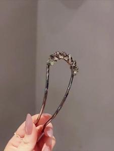 Kẹp tóc hình chữ U lá pha lê cho nữ màu đen que tóc búi đơn giản mùa hè Cài tóc kim loại cao cấp