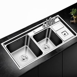 [CozyNest ]SUS304 Stainless Steel Kitchen Sink with Trash Can Double Bowl Workstation Sink Topmount/UndermountBrushed Nickel