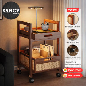 SANCY 2 Tier Trolley Side Table Bedside Cabinet With Wheels Bedside Table Bamboo Storage Trolley Organizer Rack Rak Simpanan Troli Beroda| - Fulfilled by SANCY