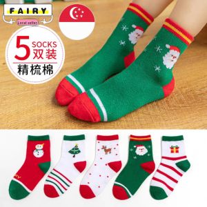 (SG Seller) 5 Pairs / Set Children socks Christmas Socks Baby Kids Socks Ankle Socks Toddler Boy Girls Socks Xmas Santa Claus Tree Snowflake Elk Snow Cotton Socks