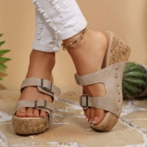 [Free Shipping] Bohemian-Style Wedge Sandals With Cork Wood Grain Available In Sizes 36-43 In Stock