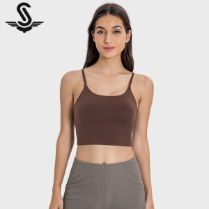 sccming Pilates New Yoga Top for Women Sports Bra with Chest Pads Thin Straps Beautiful Back Fitness Vest Camisole Yoga Wear