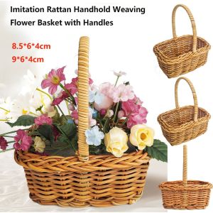 MIRELAE with Handle Imitation Rattan Handhold Household Handwoven Braid Storage Baskets 2 Styles Weaving Flower Basket Home Decoration /Restaurant Serving Tabletop Display