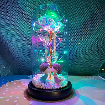 Bunga Mawar Lampu LED Dekorasi Rumah Kamar Ruang Tamu RoseRose Lamp Led Ligh Rose In Glass Dome