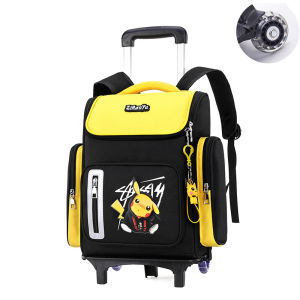 Anime Cartoon Pikachu 6-wheel Trolley Bag Waterproof Wear-resistant Large-capacity Detachable Backpack