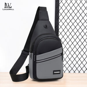 LouisWill Mens Chest Bag Waterproof Travel Shoulder Bag Large Capacity Casual Cross Body Bag Earphone Hole Design Leisure Sport Street Bags for College Student