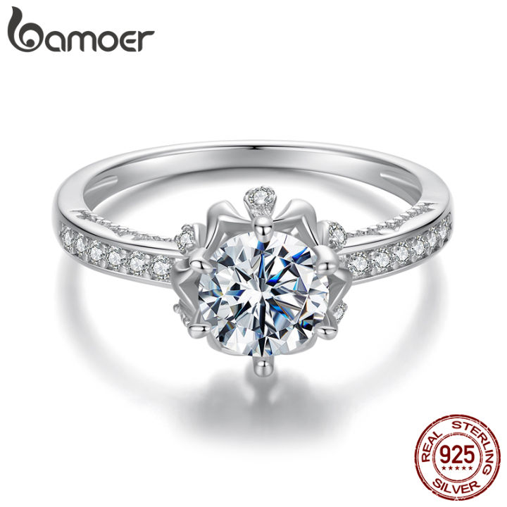 BAMOER D Color VVS1 EX Moissanite Flower Ring 1ct Round Moissanite