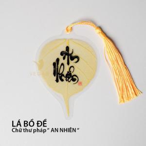 Lá bồ đề chữ thư pháp VEGAN trang trí ốp lưng làm móc chia khóa treo xe ô tô