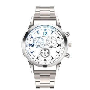 Mens Business Quartz Watch Stainless Steel Waterproof Watch Three Eyes Blue Glass Boyfriend Gift