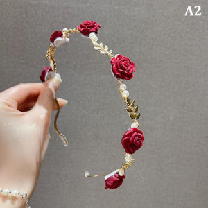 [fenggongshuode] Ladies Elegant Rose Vine Headband Hair Accessories Headdress Girls Vintage Metal Flower Red White Rose Tiara Hairbands