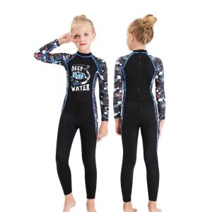 Kids One-piece Wetsuit Full Length Black Diving Suit For Boys Girls UV-protective Long Sleeves Quick Dry Swimsuit Surfing Scuba
