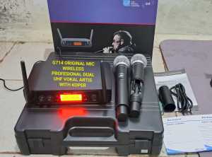 G714 ORIGINAL MIC WIRELESS PROFESIONAL DUAL UHF VOKAL ARTIS MICROPHONE MIK WIRELES SEPASANG MIKROPO