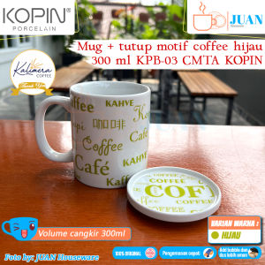 KOPIN Mug + tutup motif coffee full print warna / cangkir gelas kopi porselain KPB-03