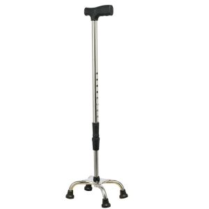 Stainless Steel Quad Cane Adjustable Walking Cane with A Large Four-Pronged Base for Extra Stability