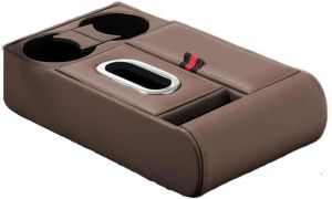 Universal Back Seat Car Organizer - Rear Bench Storage Console with Cup Holders & Large Storage Center Armrest Organizer for SUV Truck Van Minivan (Beige)