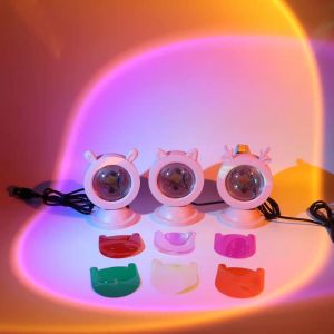 LAMPU SUNSET CUTE CAT AESTETIK (Matahari Terbenam) NEW SUNSET LIGHT LED PROJECTORE 1 PAKET 7 WARNA 3 MOTIF TELINGA