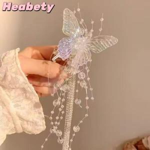 Heabety Long Butterfly Beaded Tassel Hair Clip For Women Fairy Temperament Sweet Princess Hairpin Fashion Bride Hair Accessories