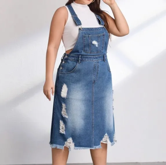 Plus size on sale denim jumper skirt