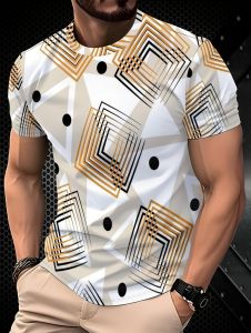 New British-Style Mens Simple Short-Sleeved T-Shirt 3D Printed Retro Fashion Round Neck Top Tees Casual Sportswear Men Clothes