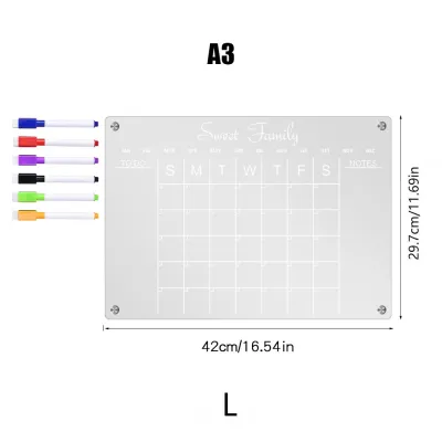 Acrylic Magnetic Whiteboard Daily Weekly Monthly Planner Calendar Note Board Magnetic Whiteboard Fridge Eraseable Transparent Whiteboard