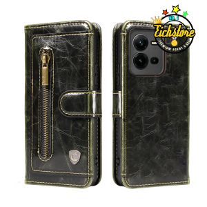 Case Vivo V25E Terbaru Extra Zip Premium Super Zipper Pocket Card and Money Full 360 Degree Mewah Flip Cover Auto Lock Case Kesing Kulit COD Bayar Di Tempat
