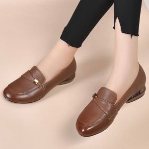 Free Shipping WomenS Flat Soft-Soled Leather Loafers 2026 Autumn New Collection Low Heel Round Toe Versatile Single Shoes