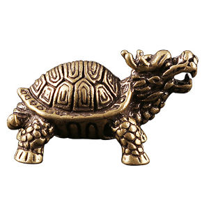 【Clementty】 3D Brass Dragon Turtle Casting Statue Mini Animal Metal Figurine Home Decor Desktop Craft Sculpture Landscaping Decoration Gift