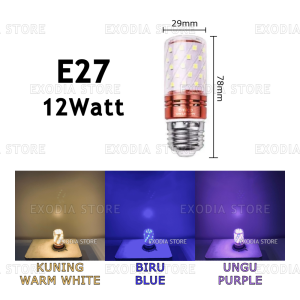 Emico LED Candle Light 3 Color Bohlam Hias Lampu Lilin Crystal 12 Watt 16 Watt 12W 16W E27 E14 Candle Lamp 3 Warna White Warm White Natural Blue Purple Ungu
