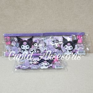 SET STATIONARY (6 IN 1) POUCH / PERLENGKAPAN ALAT TULIS + POUCH PVC / PENSIL PENGGARIS SERUTAN PENGHAPUS KUROMI SANRIO