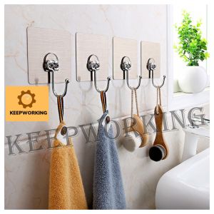 KEEPWORKING 1PC 7 x 7 cm Hooks Wall Sticker Transparent Multifunctional Sticker Home Kitchen Organized