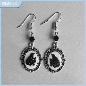 【SHANGZE4】 Cổ điển Gothic Mèo Trắng mô hình thả Bông tai phụ nữ cổ điển Bạc Màu khung sáng tạo móc bông tai bên đồ trang sức