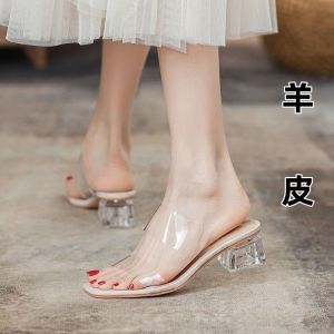 [Free Shipping] Dragonfly Soft Material Sandals for Women New Summer Fashion Outdoor Slippers High Heels with Crystal Heel Transparent Sandals
