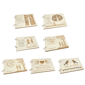 Handmade Wooden Engagement Guest Signs Book 20 Pages Hollow Guestbook Wedding Decoration Supplies Home Accent
