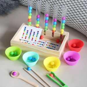 Wooden Clip Beads Logical Tube Puzzle Color Sorting Kids Montessori Early Development Toy