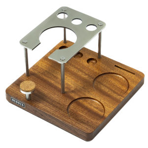 NEOUZA Espresso Tamper Mat & Organizer Station Wood Tamping Stand with Portafilter Holder Espresso Accessories Storage Walnut Wood & 304 Stainless Steel