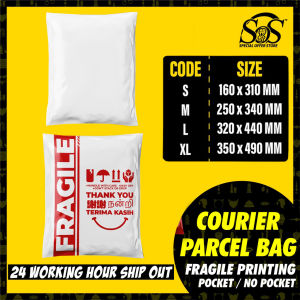 Beg Kurier Courier Bag With Pocket 50/100pcs FRAGILE Parcel Bag Packaging Bag Parcel Plastic Plastik