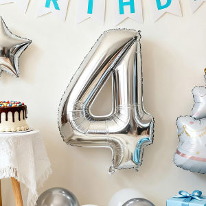 Silver Number Balloons 32 inch Digital Aluminum Film Balloon Large Number 0-9 Metallic Foil Balloon for Birthday Wedding Anniversary Party Decoration