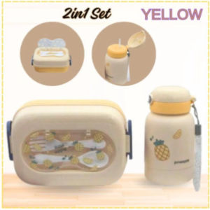 CuddleCove 2 IN 1 Kids Lunch Box Set with Water Bottle BPA Free Double Layer Cute Cartoon with Spoon for School