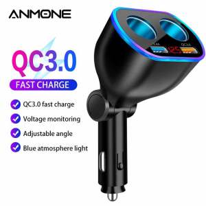 12V-24V Car Charger Cigarette Lighter Charger Dual USB Car Fast Charging For Phone Auto Power Adapter for Car Charger Dual Usb Qc3 Quick Charge Rotation Adapter QC 3.0 2 Way Power Socket Splitter Led Display Charging For iPhone XR XS Samsung Xiaomi