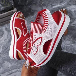 [Free Shipping] 2026 Summer New Collection: WomenS Thick-Soled Fish-Mouth Sandals Breathable Knit Design Hollow-Out Wedge Heels Beach Shoes Available In Plus Sizes