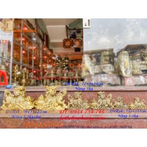 Đôi Kỳ Lân Bằng Đồng Phong Thủy Ôm Hũ Vàng 3 cỡ: dài 15cm 22cm 30cm