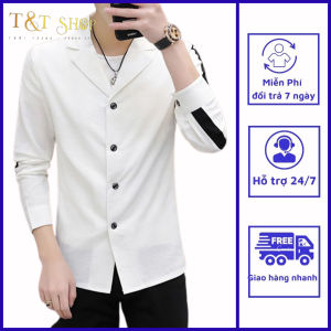 Áo sơ mi Áo Sơ Mi nam cổ vest lịch lãm trẻ trung phối sọc tinh tế phong cách T12