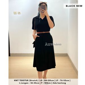 4336 meredith knit midi dress kerah flare dress natal knit rib dress bumil friendly oversize bigsize