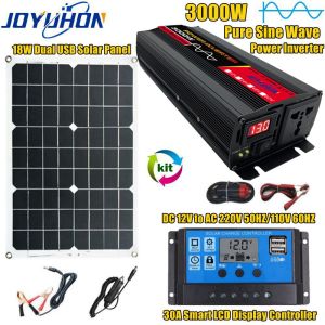 JOYUHON Pure Sine Wave Inverter 3000W DC12V to AC 220V and 30A Solar Controller With Universal Socket Family Outdoor Car Emergency Power Supply