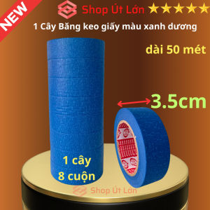 Băng keo giấy màu xanh dương rộng 3.5cm dài 50 mét lõi giấy 3mm 1 cây 8 cuộn giá tại xưởng