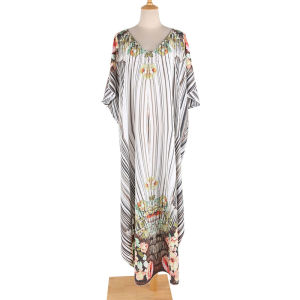2025 Đầm Đi Biển In Họa Tiết Xẻ Đầm Đi Biển Sọc Boho Ngoại Cỡ Kaftan Đồ Bơi Ngắn Tay Mùa Hè Cho Nữ Bikini Bìa Up