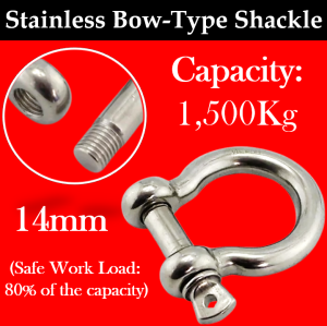 TOYU 6-10-14-18-22mm Stainless Steel Bow-Type Lifting Shackles Grade 304 (Capacity: 300kg Size: 6mm) (Capacity: 800kg Size: 10mm) (Capacity: 1500kg Size: 14mm) (Capacity: 2500kg Size: 18mm) (Capacity: 4000kg Size: 22mm)