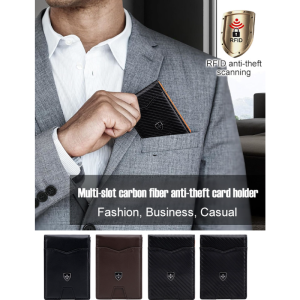 Carbon Fiber Anti-Theft Multi-Card Wallet Mens Casual Retro PU Leather Short Card Holder RFID Bifold Money Bag Money Clip Coin Purse
