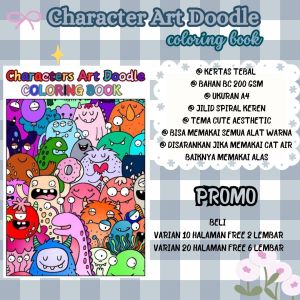 CHARAKTER ART DOODLE Coloring Book Buku Mewarnai Anak Remaja Dewasa Relaxing Aesthetic Kertas Tebal